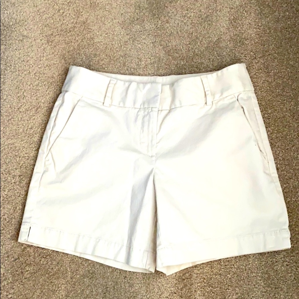 LOFT Cream Bermuda Shorts Structured Cotton Blend